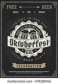 fest october flyer retro brewery text beer vector oktoberfest beer carnival ceremony pattern of retro card or calling advertisement on aged chalkboard texture fest october flyer retro brewery text bee