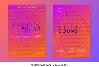 Fest Poster. Concert Cover. Blue Sound Background. Techno Festival Graphic. Discotheque Magazine. Green Party Banner. Electronic Radio Illustration. Pink Fest Poster