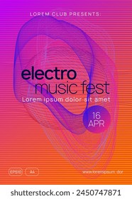 Fest Poster. Dance Design. Violet Discotheque Background. Sound Trance Graphic. Concert Vector. Nightclub Disco Illustration. Blue Music Magazine. Green Fest Poster