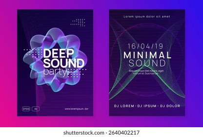 Fest Poster. Edm Magazine. Violet Dance Banner. Psychedelic Beat Invitation. Pink Party Background. Music Concert Element. Festival Cover. Blue Fest Poster