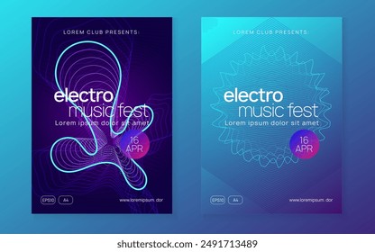 Fest Poster. Night Club Trance Graphic. Blue Dance Flyer. Music Set. Psychedelic Disco Invitation. Pink Sound Event. Concert Vector. Violet Fest Poster