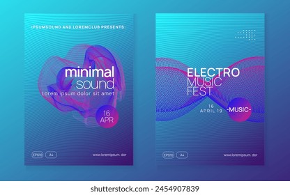 Fest Poster. Nightclub Radio Illustration. Party Banner. Violet Sound Event. Electro Vector. Blue Night Club Set. Dance Concert Element. Pink Fest Poster