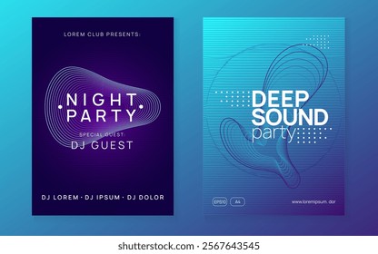 Fest Poster. Soundwave Disco Illustration. Music Set. Electro Cover. Night Club Concert Graphic. Blue Discotheque Banner. Violet Edm Background. Green Fest Poster