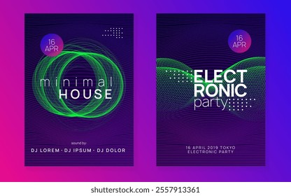 Fest Set. Discotheque Concert Graphic. Electro Invite. Violet Edm Design. Soundwave Beat Illustration. Blue Party Event. Dj Banner. Pink Fest Set