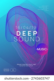 Fest Set. Edm Flyer. Techno Electro Graphic. Concert Cover. Pink Dance Design. Soundwave Radio Illustration. Violet Discotheque Poster. Blue Fest Set