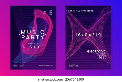Fest Set. Techno Concert Template. Violet Sound Background. Blue Dance Event. Electro Cover. Discotheque Poster. Psychedelic Audio Invitation. Green Fest Set