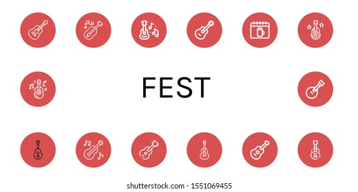 fest simple icons set. Contains such icons as Guitar, Oktoberfest, can be used for web, mobile and logo