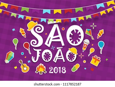 Festa de Sao Joao Background. Brazilian Festival Vector Art Banner. Brazilian Traditional Celebration Festa Junina, Arraria. 