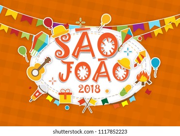 Festa de Sao Joao Background Template. Brazilian Festival Vector Art Banner. Brazilian Traditional Celebration Festa Junina, Arraria. 