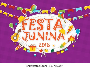 Festa de Sao Joao Background. Brazilian Festival Vector Art Banner. Brazilian Traditional Celebration Festa Junina, Arraria. 