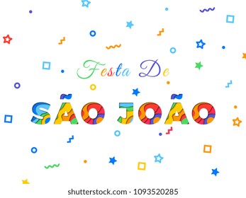 festa de sao joao banner design layout with paper cut colorful layered text for greeting cards, posters, invitations, brochures