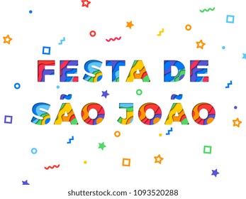 festa de sao joao banner design layout with paper cut colorful layered text for greeting cards, posters, invitations, brochures