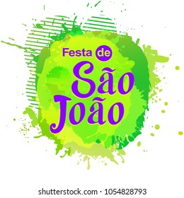 Festa de Sao Joao colorful green label summer holiday calligraphic poster, illustration. Vector firework carnaval background