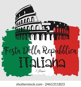 Festa della Repubblica Italiana. Día de la República Italiana. Feliz fiesta nacional. 2 de junio en Italia. Bandera de Italia. Diseño de afiche patriótico.