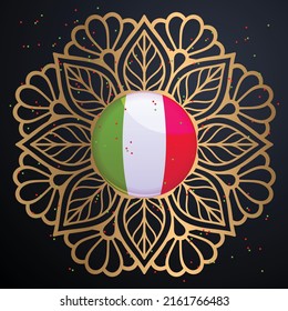 Festa della Repubblica Italiana with mandala background. Text in italian: Italian Republic Day, June 2th. Happy national holiday. Italy flag in heart shape. Patriotic design. Vector illustration