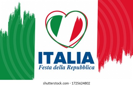 Festa della Repubblica Italiana. Text in italian: Italian Republic Day. Happy national holiday. Celebrated annually on June 2 in Italy. Italy flag. Patriotic design. Vector poster