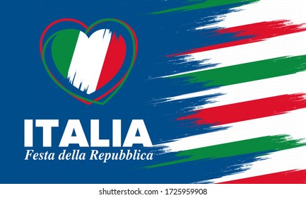 Festa della Repubblica Italiana. Text in italian: Italian Republic Day. Happy national holiday. Celebrated annually on June 2 in Italy. Italy flag. Patriotic design. Vector poster