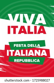 Festa della Repubblica Italiana. Text in italian: Italian Republic Day. Happy national holiday. Celebrated annually on June 2 in Italy. Italy flag. Patriotic design. Vector poster