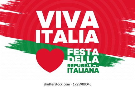 Festa della Repubblica Italiana. Text in italian: Italian Republic Day. Happy national holiday. Celebrated annually on June 2 in Italy. Italy flag. Patriotic design. Vector poster