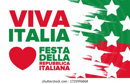 Festa della Repubblica Italiana. Text in italian: Italian Republic Day. Happy national holiday. Celebrated annually on June 2 in Italy. Italy flag. Patriotic design. Vector poster