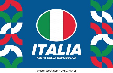Festa della Repubblica Italiana. Text in italian: Italian Republic Day. Happy national holiday. Celebrated annually on June 2 in Italy. Italy flag. Patriotic design. Vector poster