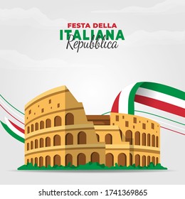 Festa della Repubblica Italiana (Translate: Italy Republic Day). Happy national holiday. Celebrated annually on June 2 in Italy. Italy flag. Patriotic poster design. Vector illustration