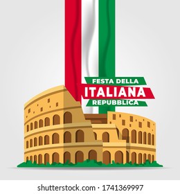 Festa della Repubblica Italiana (Translate: Italy Republic Day). Happy national holiday. Celebrated annually on June 2 in Italy. Italy flag. Patriotic poster design. Vector illustration