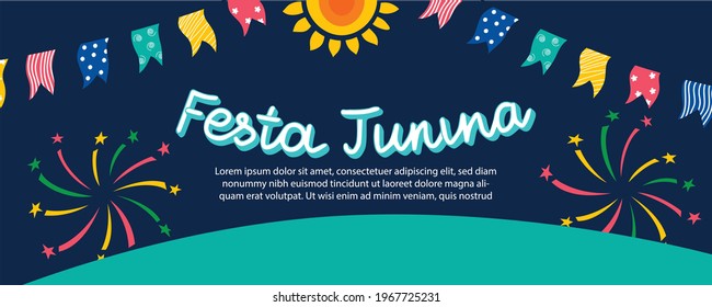 
Festa Janina holiday banner with lettering, multicolored vector illustration for national brazilian festival