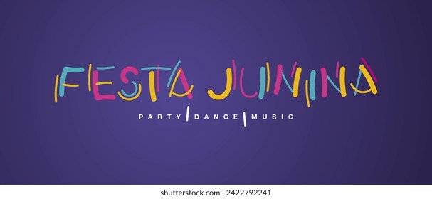 Festa Junina 2024 handwritten typography colorful logo party dance music purple background