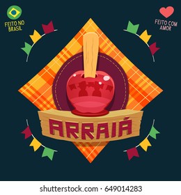 Festa Junina - Arraia (means village, also name Brazilian June Parties) - Apple candy logo. Made in Brazil, Made with love - Creative vector cartoon logo for june party themes