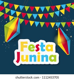 Festa Junina Background. Brazil June Festival Design for Greeting Card. Vector Illustration EPS10