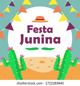 Festa Junina background with Cactus and hat