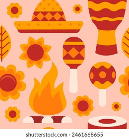 Festa junina background. Cartoon style. Seamless pattern.