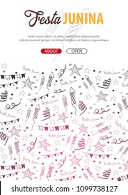 Festa Junina background with hand draw doodle elements. Brazil or Latin American holiday. Vector illustration