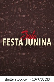 Festa Junina background with hand draw doodle elements. Brazil or Latin American holiday. Vector illustration