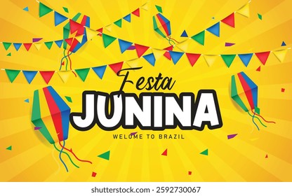 Festa junina background with Party Flags Lantern vector