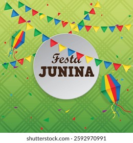 Festa Junina background with Party Flags and Paper Lanterns