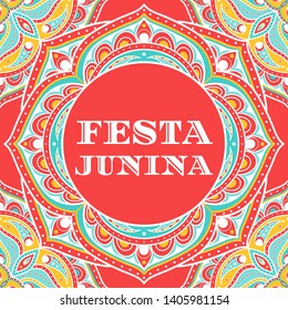 Festa Junina background vector. Festival banner for Brazilian holiday party. Festa de Sao Joao illustration. Carnival flowers summer pattern design.