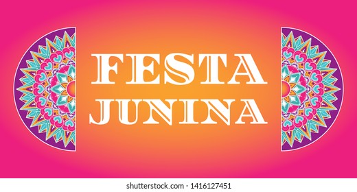 Festa Junina background vector. Festival banner for Brazilian holiday party. Festa de Sao Joao illustration. Latin summer pattern design for label.