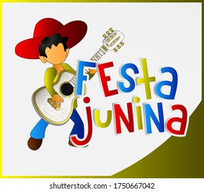 Festa Junina Banner Design with guitar illustration, Vector Illustration