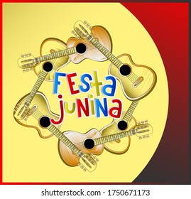 Festa Junina Banner Design with guitar illustration, Vector Illustration