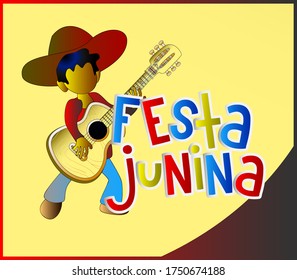 Festa Junina Banner Design with guitar illustration, Vector Illustration