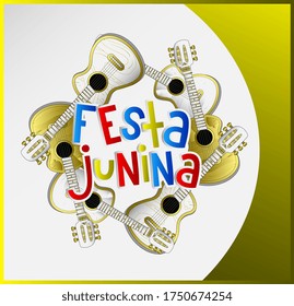 Festa Junina Banner Design with guitar illustration, Vector Illustration