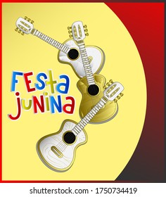 Festa Junina Banner Design with guitar illustration, Vector Illustration