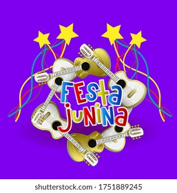 Festa Junina Banner Design with guitar illustration, Vector Illustration