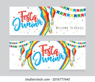 Ilustración vectorial del conjunto de diseños de banners Festa Junina