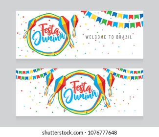 Festa Junina Banner Design Set Vector Illustration