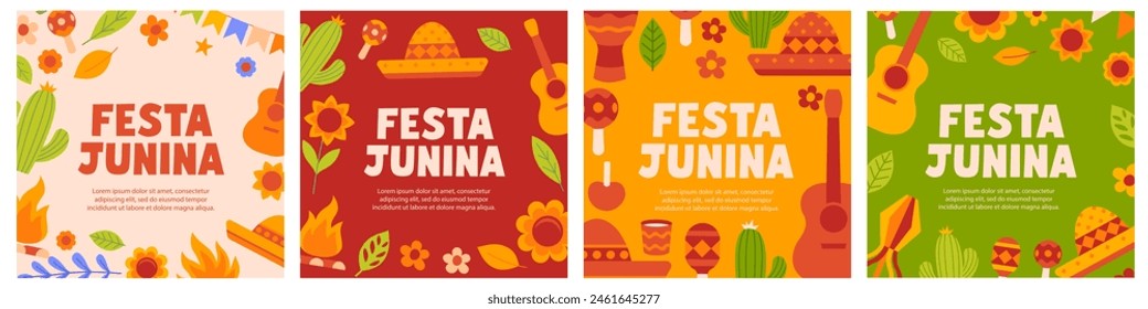 Festa junina banner set. Flat style.