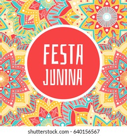 Festa Junina banner vector. Flower background for Brazilian holiday party. Floral ornaments concept.