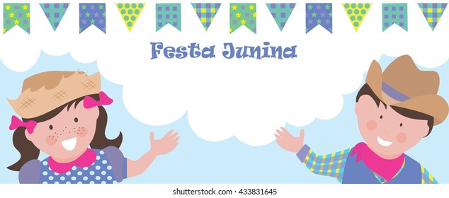 Festa Junina boy and girl with copy space. June feast vector.